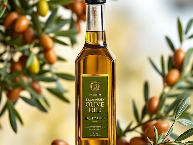 Flasche Oliven&ouml;l auf Holztisch