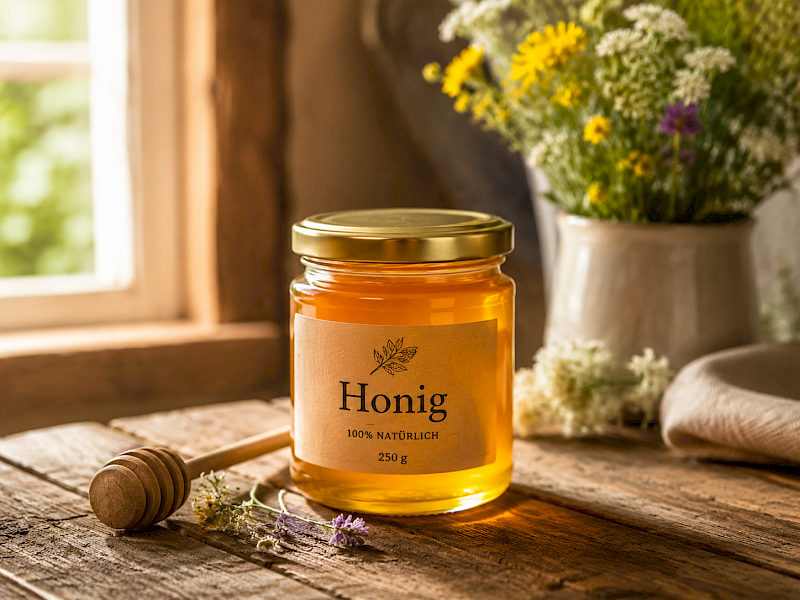 Honigglas mit Holzl&ouml;ffel